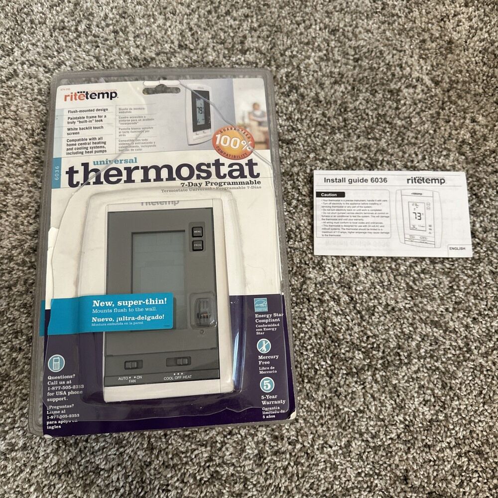 RiteTemp Universal Thermostat 7-Day Programmable 6036 New Flush Mount Open Box